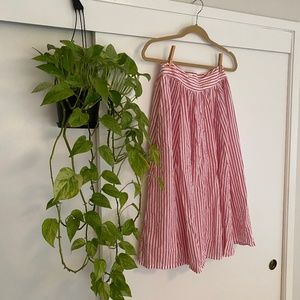 Xirena striped midi skirt, XS, red & white cotton w/ pockets